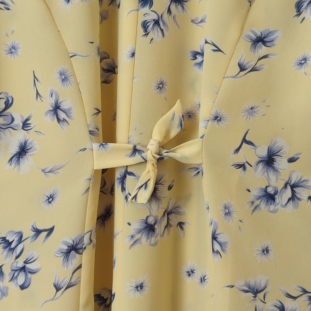Christy Lyn 90's Vintage Floral Short Sleeve Button Front Midi Dress Yellow 4 - Picture 13 of 14